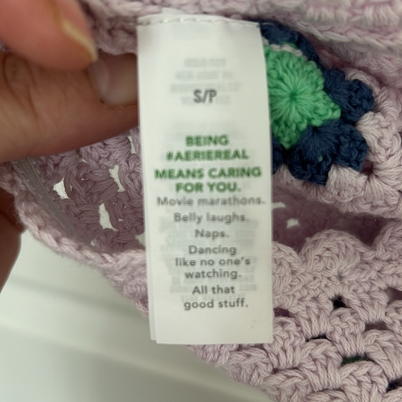 NWT AERIE - crochet brap halter crop bra top festival boho pink small - Picture 7 of 9